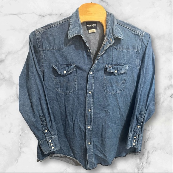 Wrangler Denim Pearl Snap Long Sleeve Shirt Men's XXL Blue Western Pockets - Picture 1 of 4